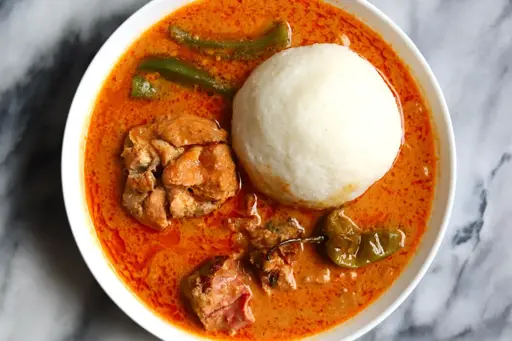 Omotuo and groundnut soup