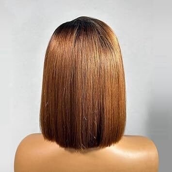 Ombre straight bob lace front wig human hair natural hairline short bob wig straight hair 13x6 hd lace front wigs for black women brazilian virgin human hair ombre brown wig image