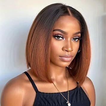 Ombre straight bob lace front wig human hair natural hairline short bob wig straight hair 13x6 hd lace front wigs for black women brazilian virgin human hair ombre brown wig image