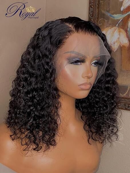 Wig 13x4 lace frontal bob wigs pre plucked human hair wigs deep curly short 4x4 lace closury wig for black women 4x4 closure wig 18inches (13x4 lace front wig 14 inch) image
