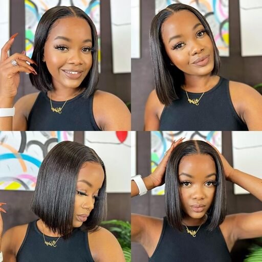 Real skinlike hd full lace wigs human hair pre plucked 12a brazilian short bob virgin human hair full lace wigs invisible 0.1mm ultra-thin frayed ends bob straight wig tiny knots 150% density image