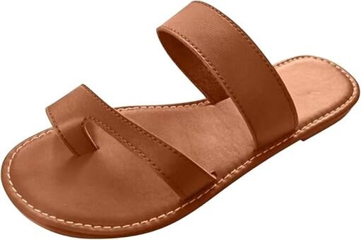 Flat sandals for women t-strap slip on slides slippers open toe lightweight comfort sandals casual walking beach shoes image