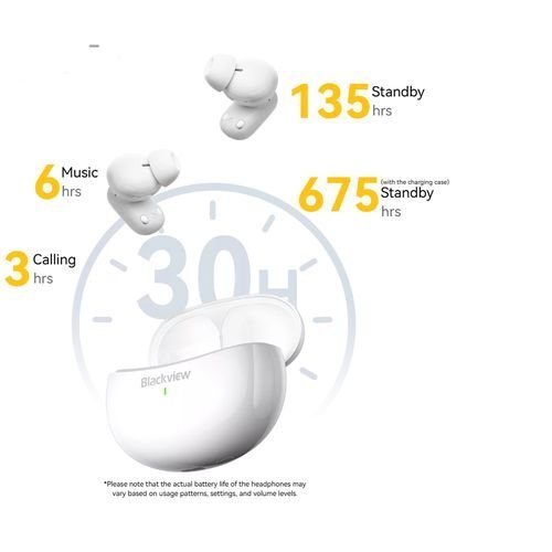 Blackview air buds 30 ipx7 waterproof bluetooth 5.4 in-ear tws earbuds with headphones touch headphones with mic, language translator, play music/call/hybrid anc+enc image