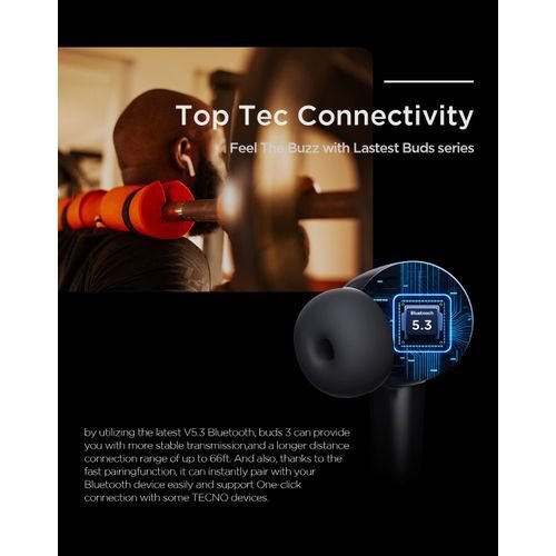 Tecno tws bud 3 – true wireless freedom( black color ) image