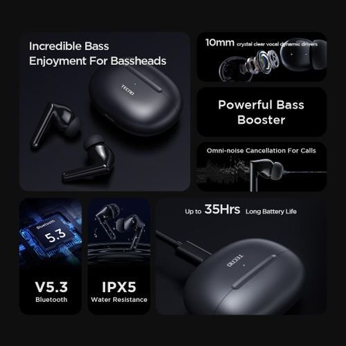Tecno tws bud 3 – true wireless freedom( black color ) image